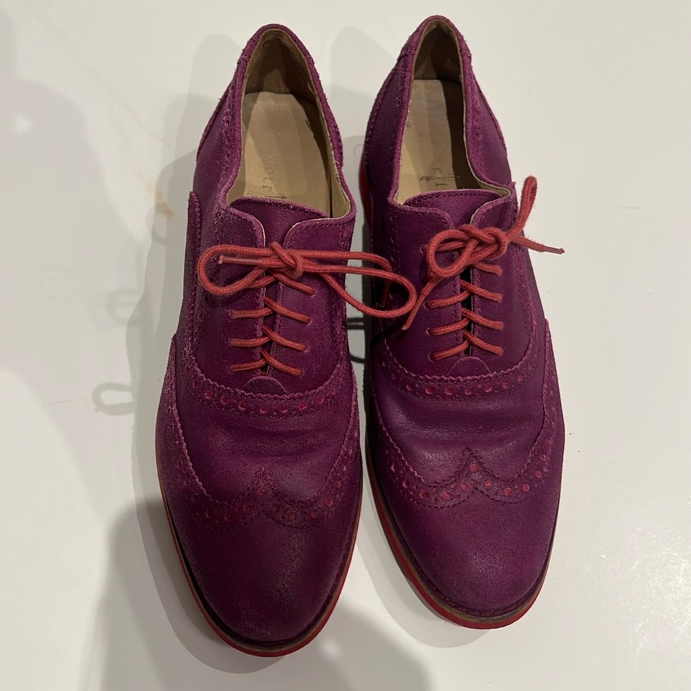 COLE HAAN Alisa Purple Leather Wingtip Oxford Lace-Up Shoes Size 7.5